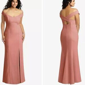 FLAWED, NWOT, Dessy Collection, 6, Off-the-Shoulder Trumpet Gown Desert‎ Rose